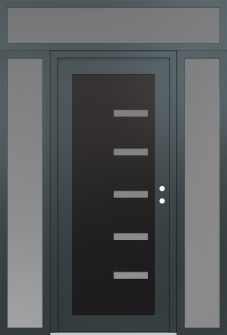 Diamond C8 68" x 96" anthracite/anthracite frosted Glass Panel black LHI with 2 Sidelites and Transom frosted Glass