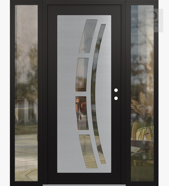 Modern Steel Front Door Diamond C12 64" x 80" black/black clear Glass Panel stainless steel LHI with 2 Sidelites clear Glass