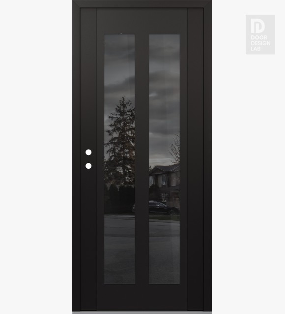 Modern Steel Front Door Diamond C14 36" x 80" black/black mirrored Glass Panel black RHI
