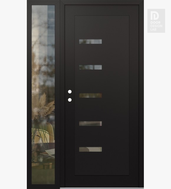 Modern Steel Front Door Diamond C8 48" x 80" black/black clear Glass Panel black RHI with Sidelite clear Glass