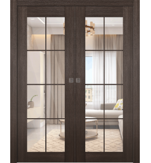Avon 8 Lite Clear Vetro Veralinga Oak Double pocket doors