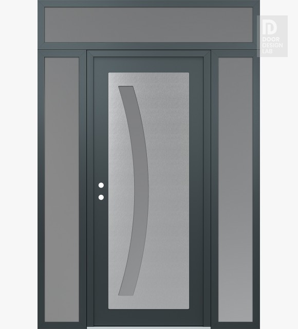 Modern Steel Front Door Diamond C4 64" x 96" anthracite/anthracite frosted Glass Panel stainless steel RHI with 2 Sidelites and Transom frosted Glass