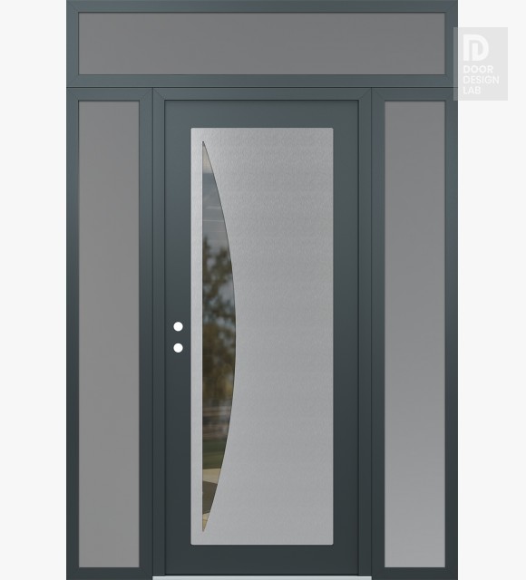 Modern Steel Front Door Diamond C13 64" x 96" anthracite/anthracite clear Glass Panel stainless steel RHI with 2 Sidelites and Transom frosted Glass
