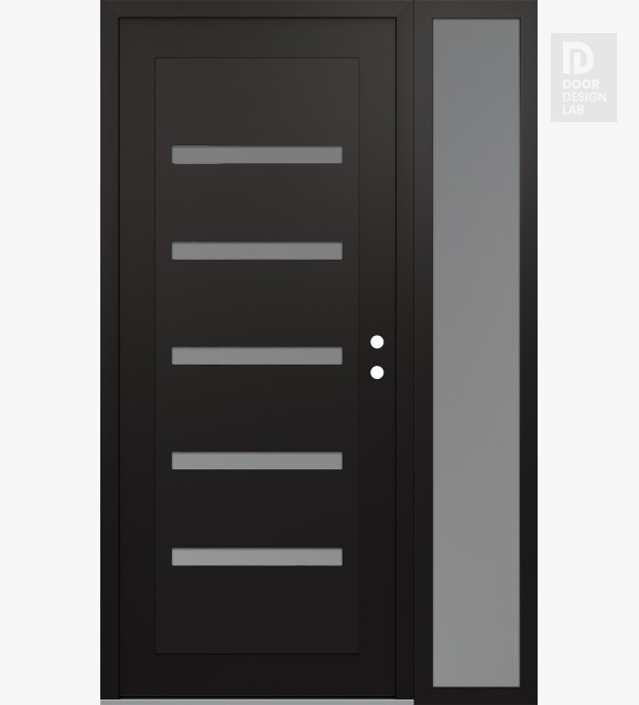 Modern Steel Front Door Diamond C7 48" x 80" black/white frosted Glass Panel black LHI with Sidelite frosted Glass
