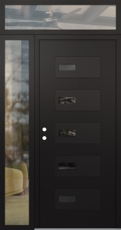 Diamond D7 50" x 96" black/black mirrored Glass Panel black RHI with Sidelite and Transom clear Glass