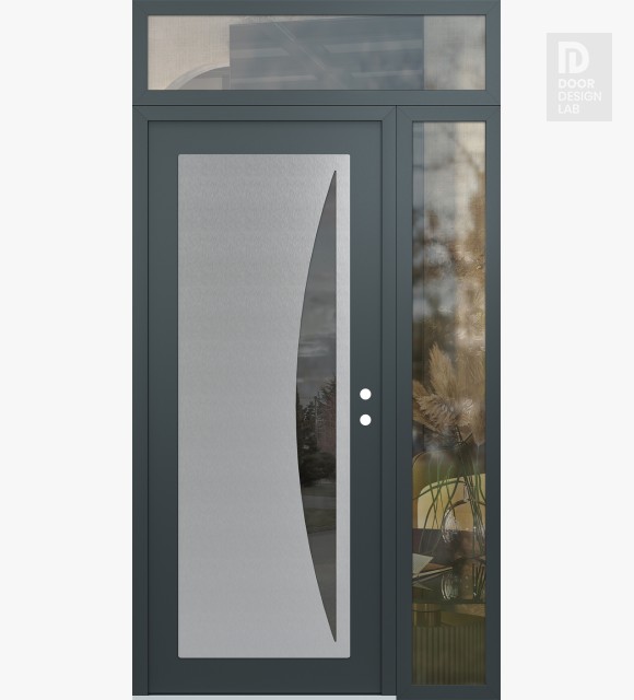 Modern Steel Front Door Diamond C13 48" x 96" anthracite/anthracite mirrored Glass Panel stainless steel LHI with Sidelite and Transom clear Glass