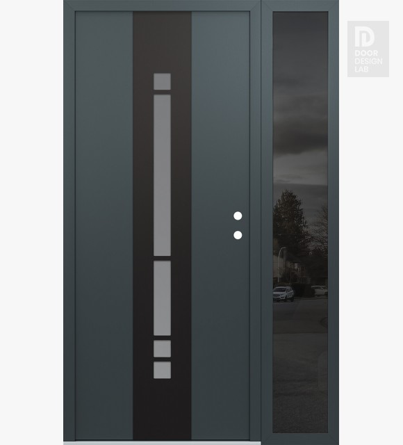 Modern Steel Front Door DIAMOND A3 48" X 80" ANTHRACITE/ANTHRACITE FROSTED GLASS PANEL BLACK LHI WITH SIDELITE MIRRORED GLASS