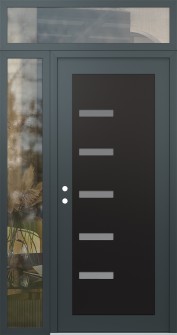 Diamond C8 48" x 96" anthracite/anthracite frosted Glass Panel black RHI with Sidelite and Transom clear Glass