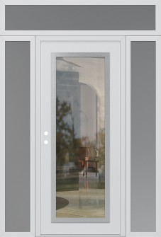 Diamond C1 64" x 96" white/white clear Glass Panel stainless steel RHI with 2 Sidelites and Transom frosted Glass