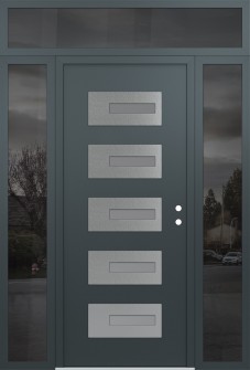 Diamond D6 60" x 96" anthracite/anthracite frosted Glass Panel stainless steel LHI with 2 Sidelites and Transom mirrored Glass