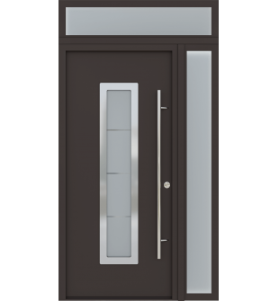 MODERN FRONT STEEL DOOR ARGOS BROWN/WHITE 49 1/4" X 95 11/16" RHI + SIDELITE RIGHT/TRANSOM