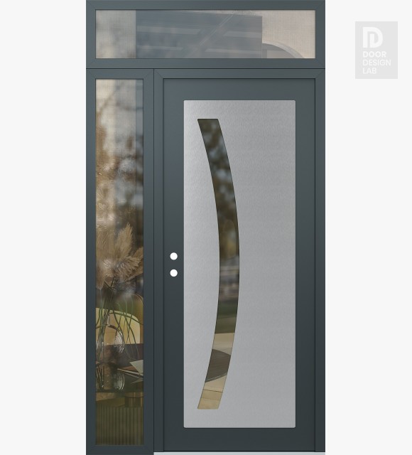Modern Steel Front Door Diamond C4 50" x 96" anthracite/anthracite clear Glass Panel stainless steel RHI with Sidelite and Transom clear Glass