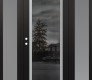 Modern Steel Front Door Diamond C1 64" x 80" black/black mirrored Glass Panel stainless steel RHI with 2 Sidelites frosted Glass