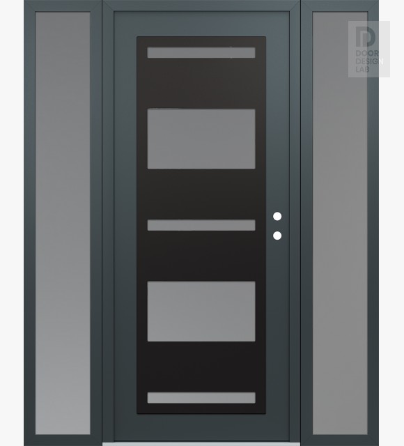Modern Steel Front Door Diamond C10 68" x 80" anthracite/anthracite frosted Glass Panel black LHI with 2 Sidelites frosted Glass