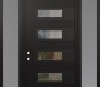 Modern Steel Front Door Diamond D3 64" x 96" black/black clear Glass Panel black RHI with 2 Sidelites and Transom frosted Glass