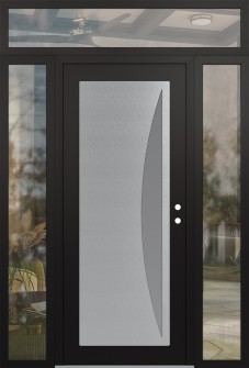 Diamond C13 60" x 96" black/white frosted Glass Panel stainless steel LHI with 2 Sidelites and Transom clear Glass