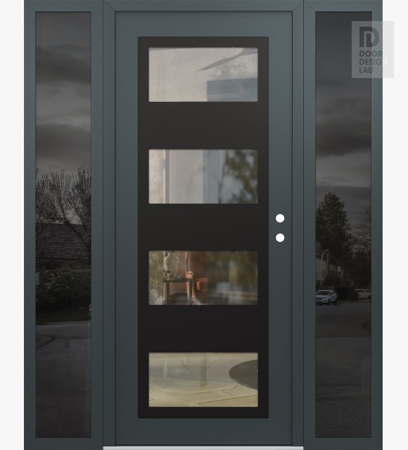 Modern Steel Front Door Diamond C2 68" x 80" anthracite/anthracite clear Glass Panel black LHI with 2 Sidelites mirrored Glass