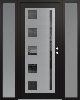 Diamond C3 68" x 80" black/black mirrored Glass Panel stainless steel LHI with 2 Sidelites frosted Glass