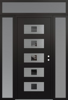 Diamond D8 60" x 96" black/black mirrored Glass Panel stainless steel LHI with 2 Sidelites and Transom frosted Glass