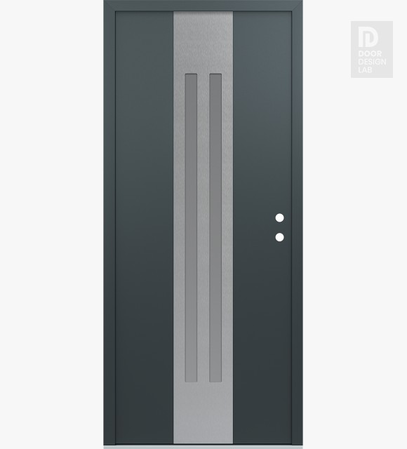 Modern Steel Front Door DIAMOND A8 36" X 80" ANTHRACITE/ANTHRACITE FROSTED GLASS PANEL STAINLESS STEEL LHI