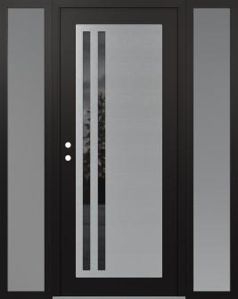 Diamond C6 64" x 80" black/black mirrored Glass Panel stainless steel RHI with 2 Sidelites frosted Glass