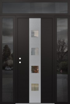 DIAMOND A12 60" X 96" BLACK/BLACK CLEAR GLASS PANEL STAINLESS STEEL RHI WITH 2 SIDELITES AND TRANSOM MIRRORED GLASS