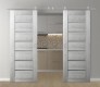 DOUBLE BARN DOOR AVON 07-02 VETRO RIBEIRA ASH 60" X 84" X 1 3/4" STAINLESS STEEL HARDWARE