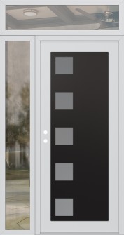 Diamond C5 50" x 96" white/white frosted Glass Panel black RHI with Sidelite and Transom clear Glass