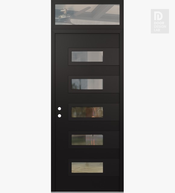 Modern Steel Front Door Diamond D3 36" x 96" black/black clear Glass Panel black RHI with Transom clear Glass