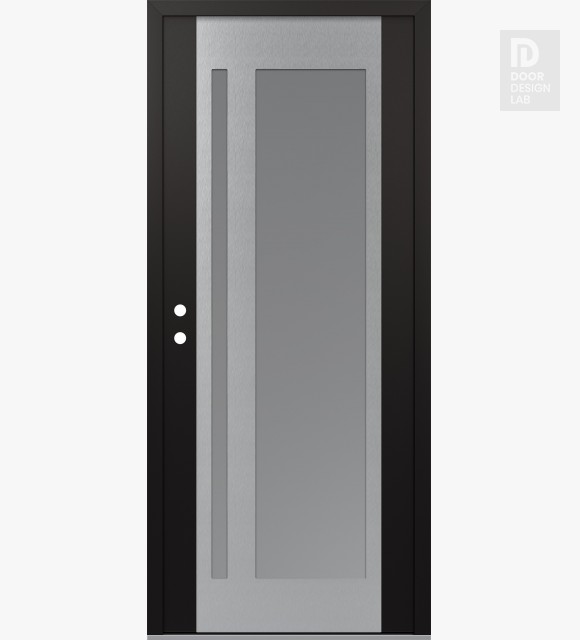Modern Steel Front Door Diamond C15 36" x 80" black/white frosted Glass Panel stainless steel RHI