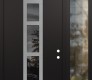 Modern Steel Front Door DIAMOND A10 50" X 96" BLACK/BLACK MIRRORED GLASS PANEL STAINLESS STEEL LHI WITH SIDELITE AND TRANSOM CLEAR GLASS