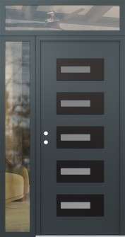 Diamond D6 50" x 96" anthracite/anthracite frosted Glass Panel black RHI with Sidelite and Transom clear Glass