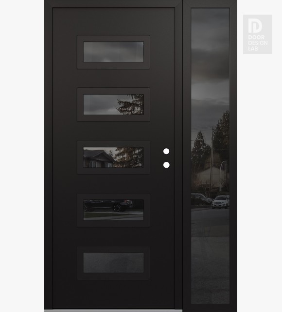 Modern Steel Front Door Diamond D1 50" x 80" black/black mirrored Glass Panel black LHI with Sidelite mirrored Glass
