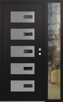 Diamond D7 48" x 80" black/black mirrored Glass Panel stainless steel LHI with Sidelite clear Glass