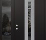Modern Steel Front Door DIAMOND A4 50" X 96" BLACK/BLACK MIRRORED GLASS PANEL STAINLESS STEEL RHI WITH SIDELITE AND TRANSOM MIRRORED GLASS