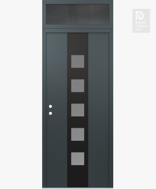 Modern Steel Front Door DIAMOND A13 36" X 96" ANTHRACITE/ANTHRACITE FROSTED GLASS PANEL BLACK RHI WITH TRANSOM MIRRORED GLASS