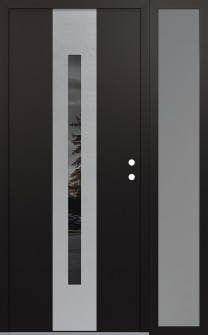 DIAMOND A2 48" X 80" BLACK/BLACK MIRRORED GLASS PANEL STAINLESS STEEL LHI WITH SIDELITE FROSTED GLASS