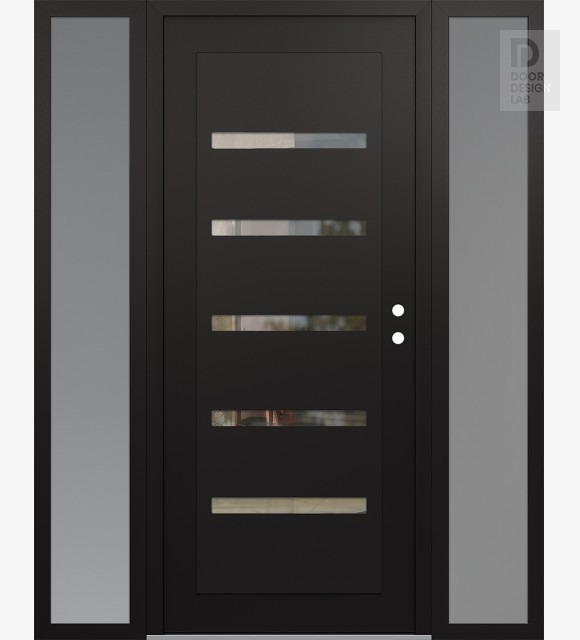 Modern Steel Front Door Diamond C7 64" x 80" black/black clear Glass Panel black LHI with 2 Sidelites frosted Glass