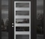 Modern Steel Front Door Diamond C9 64" x 96" black/black mirrored Glass Panel stainless steel RHI with 2 Sidelites and Transom mirrored Glass