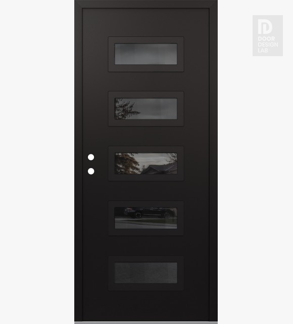 Modern Steel Front Door Diamond D1 36" x 80" black/black mirrored Glass Panel black RHI