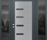 Modern Steel Front Door Diamond C8 68" x 96" anthracite/anthracite mirrored Glass Panel stainless steel RHI with 2 Sidelites and Transom mirrored Glass