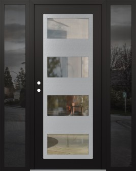 Diamond C2 60" x 80" black/black clear Glass Panel stainless steel RHI with 2 Sidelites mirrored Glass
