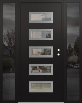 Diamond D1 60" x 80" black/black clear Glass Panel stainless steel LHI with 2 Sidelites mirrored Glass