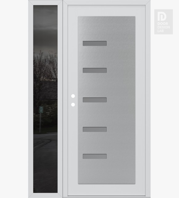 Modern Steel Front Door Diamond C8 48" x 80" white/white frosted Glass Panel stainless steel RHI with Sidelite mirrored Glass