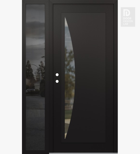 Modern Steel Front Door Diamond C13 50" x 80" black/black clear Glass Panel black RHI with Sidelite mirrored Glass