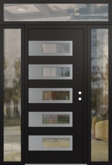 Diamond D3 60" x 96" black/black clear Glass Panel stainless steel LHI with 2 Sidelites and Transom clear Glass