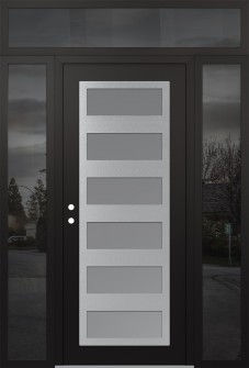 Diamond C9 68" x 96" black/white frosted Glass Panel stainless steel RHI with 2 Sidelites and Transom mirrored Glass