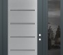 Modern Steel Front Door Diamond C11 52" x 96" anthracite/anthracite frosted Glass Panel stainless steel LHI with Sidelite and Transom mirrored Glass