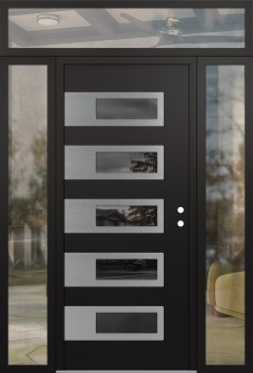 Diamond D3 68" x 96" black/black mirrored Glass Panel stainless steel LHI with 2 Sidelites and Transom clear Glass