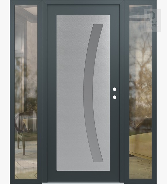 Modern Steel Front Door Diamond C4 68" x 80" anthracite/anthracite frosted Glass Panel stainless steel LHI with 2 Sidelites clear Glass